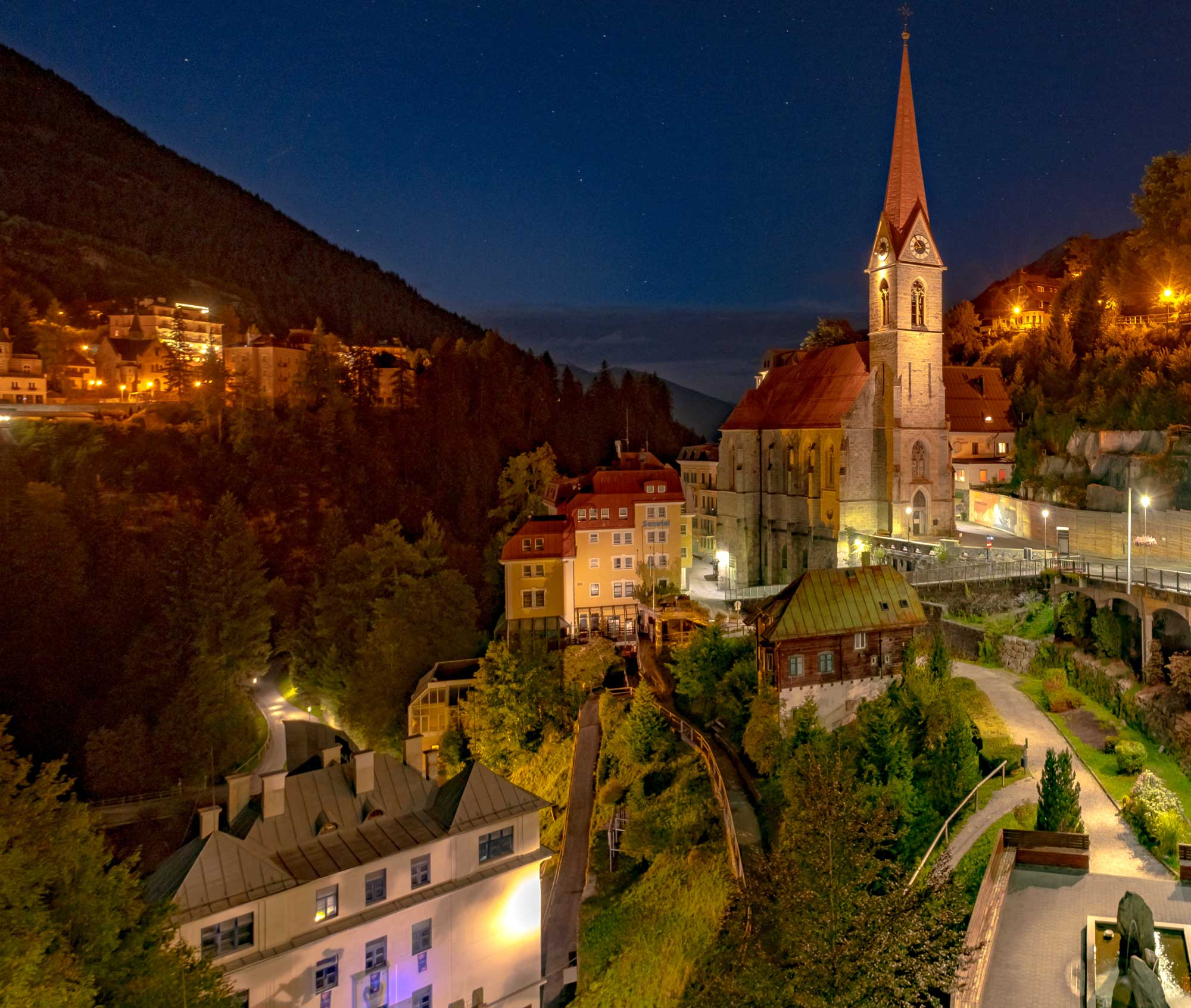 The Gothic stone church, Saint Preimskirche Kirche in the ski and spa resort, Bad Gastein in Austria