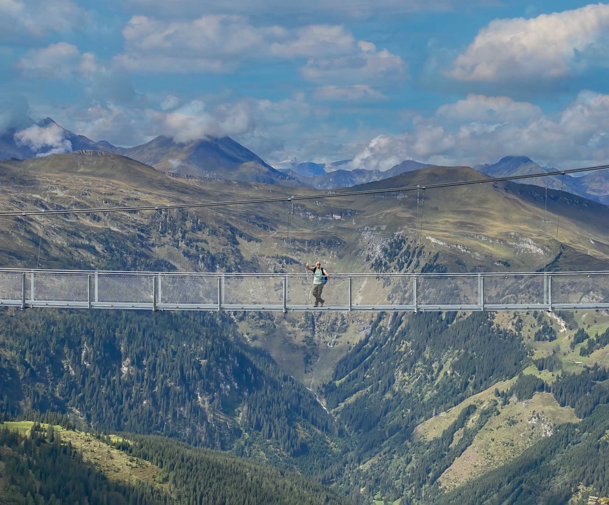 The suspension bridge at Mount Stubnekogel above Bad Gastein in Austria