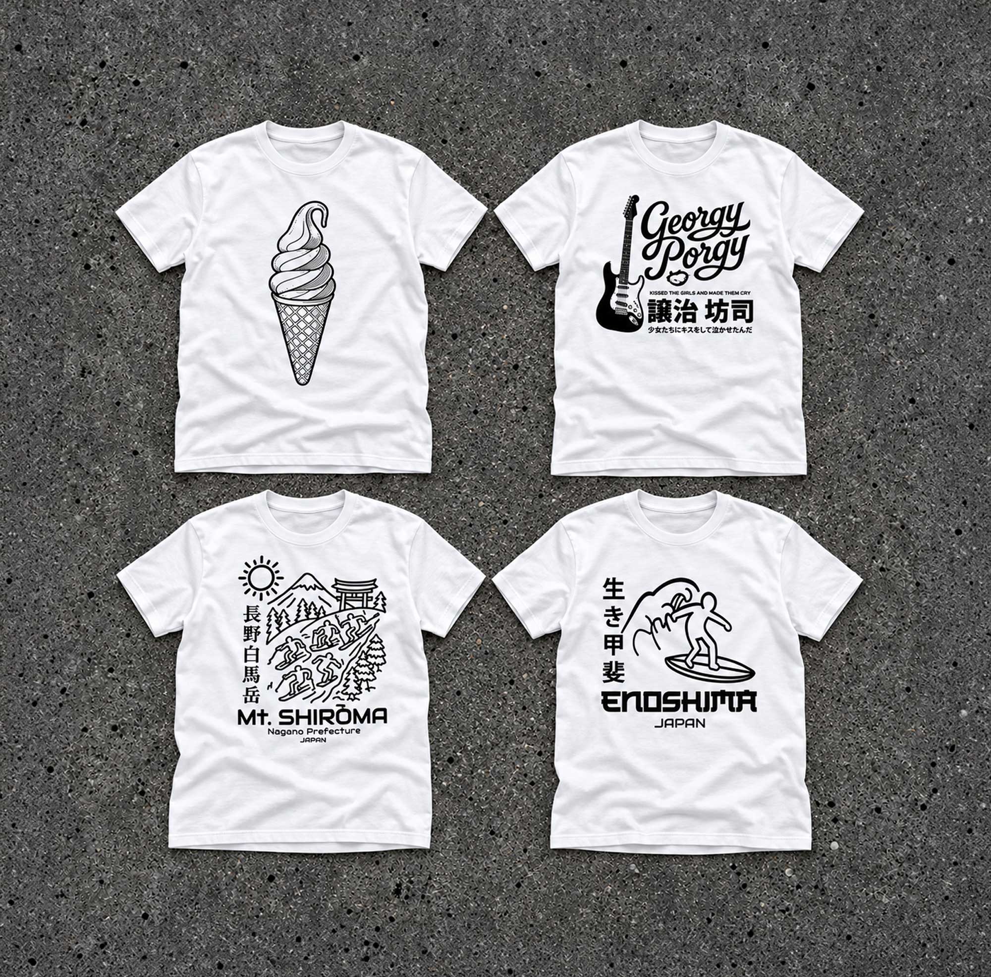 My Japanese-themed t-shirt designs.