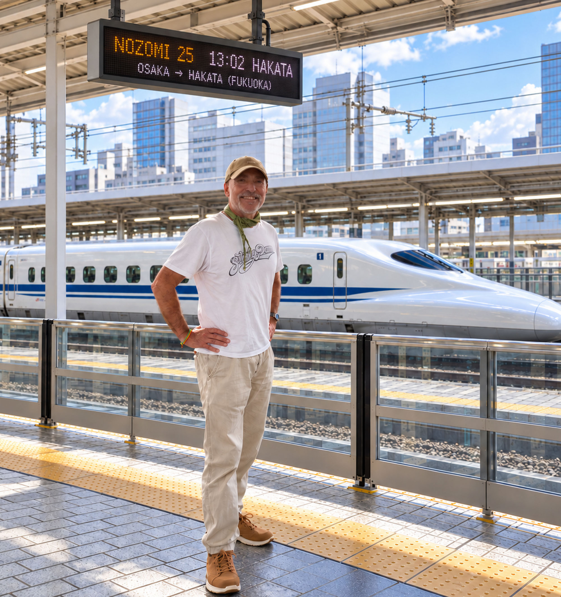joakim lloyd raboff getting ready to board shinkansen from osaka to fukuoka